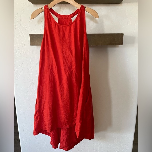 Banana Republic| Vibrant Red 100% Linen Sleeveless Shirt Dress, Lagenlook Style• - Picture 1 of 12